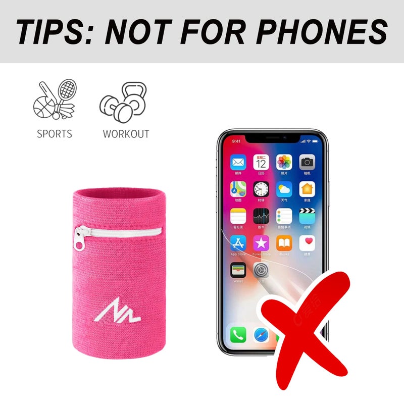 NEWZILL Wrist Wallet Wristband with Zipper - Cotton Sweatbands for Men & Women, Ideal for Sport, Running, Walking, Basketball, Football, Tennis, Hiking, Workout, and More Long Pink - Image 3